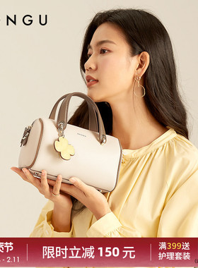 红谷包包女复古新款牛皮时尚百搭气质高级波士顿包单肩斜挎女4721