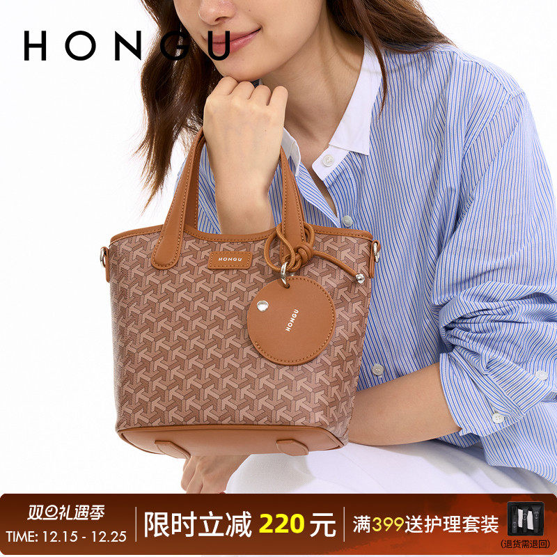 红谷复古老花印花菜篮子手提包