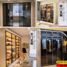 轻奢窄边钛合金钢化玻璃衣柜门移门推拉门平开酒柜门茶灰玻璃柜门