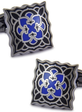 镀乌金蓝色绽放袖扣  精致珐琅彩袖钉 法式衬衫男士袖口1