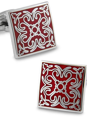 红色图腾 镀白金袖扣 精致珐琅彩 衬衫袖钉 男士袖口1