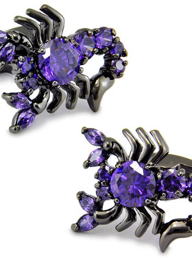 魅惑紫色 蛇蝎美人 锆石 镀钨金袖扣 袖钉天蝎袖口1