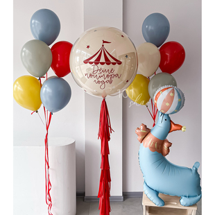 马戏团动物铝膜气球斑马大象长颈鹿海狮儿童生日派对装饰场景布置