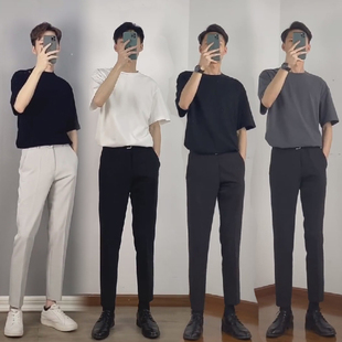 裤 男士 休闲小西裤 夏季 潮流长裤 坠感西装 韩版 子男 宽松小直筒九分裤