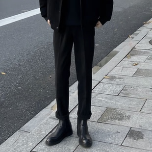 成熟风坠感西装 韩版 裤 休闲小西裤 子男 男士 黑色宽松小直筒九分裤
