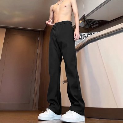 夏季垂坠感小西裤男高级感休闲痞帅西裤直筒男士潮流微喇款西装裤