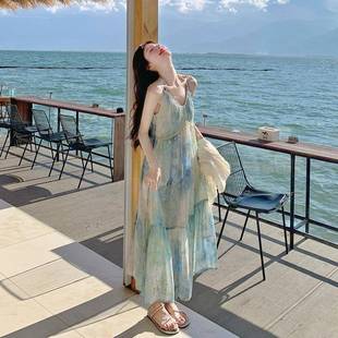巨好看海边度假风吊带长裙 法式 绝美晕染连衣裙套装 女2025夏季 新款
