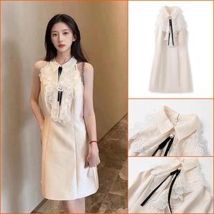 M5047 2025夏季 新款 法式 花边设计感挂脖连衣裙轻奢高级感气质短裙