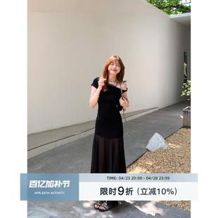 切糕自制小個子夏季 連衣裙黑色裙子吊帶長裙 女氣質顯瘦設計感長款