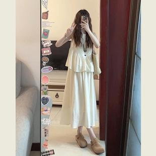 清冷感禅意a字长裙子 新中式 两件套圆领无袖 背心连衣裙套装 女夏季