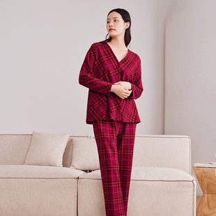 女款 ·格纹 开衫 红格冬款 KH96616 宽画 家居服柔软舒适睡衣 经典