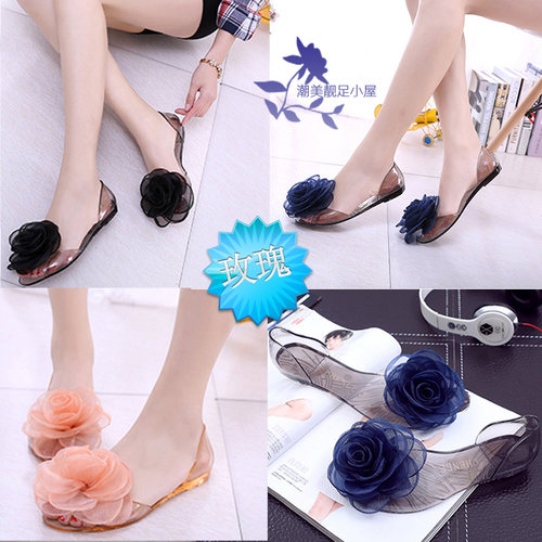 花朵凉鞋果冻女夏平底鱼嘴