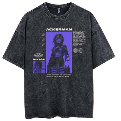 欧美大码 水洗做旧动漫印花卡通风格酸洗T恤