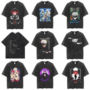 美式高街Jujutsu Kaisen咒术回战复古水洗做旧短袖t恤男潮牌嘻哈