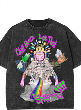 SHIT GO欧美学生百搭宽松男女简约短袖T恤纯棉做旧潮版美版水洗T