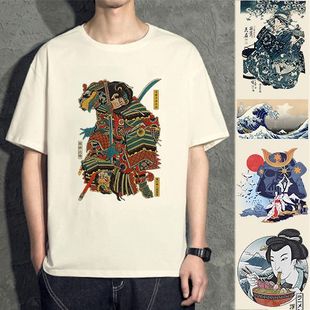 日本浮世绘t恤神奈川冲浪里短袖男女衣服日式葛饰北斋周边花可美