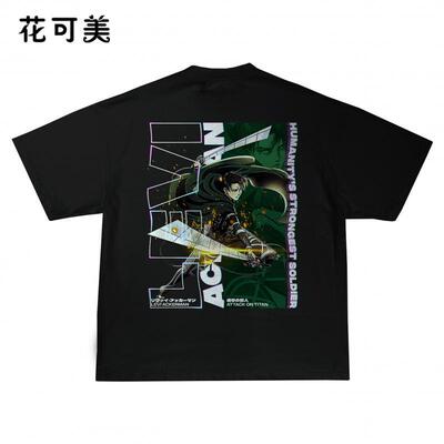 LEVI ACKERMAN ATTACK ON TITAN进击的巨人纯棉美式百搭夏季T恤男