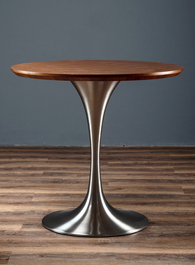 德宜客圆桌家用郁金香餐桌不锈钢商用咖啡厅饭桌子阳台洽谈小圆桌