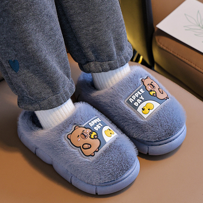 儿童防滑卡通保暖亲子毛拖鞋冬季