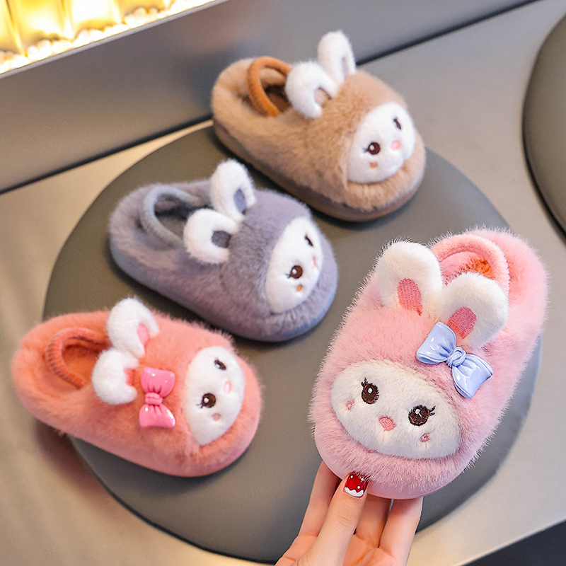 女童棉拖鞋家居可爱蝴蝶结亲子鞋防滑软底毛拖鞋男童宝宝棉拖鞋冬