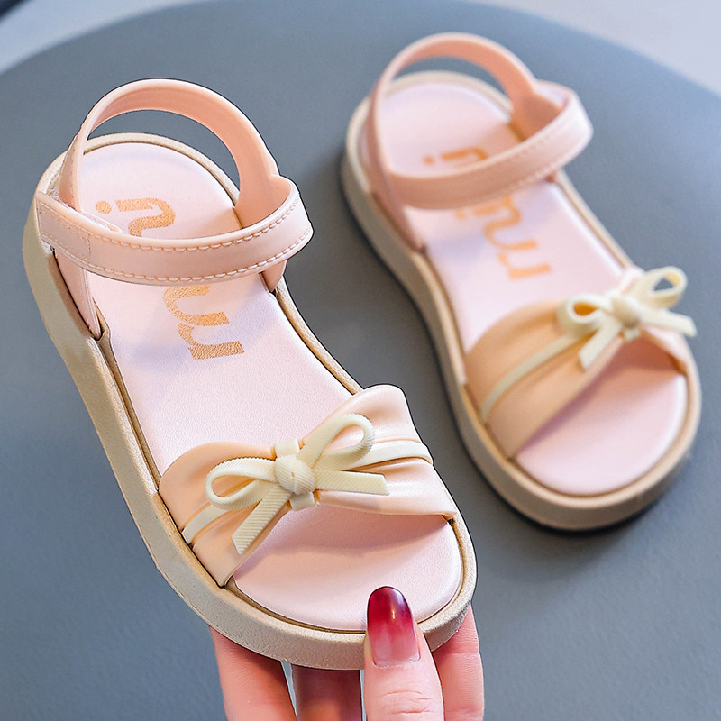 女童凉鞋夏季新款蝴蝶结百搭防滑小女孩外穿软底学生公主沙滩凉鞋