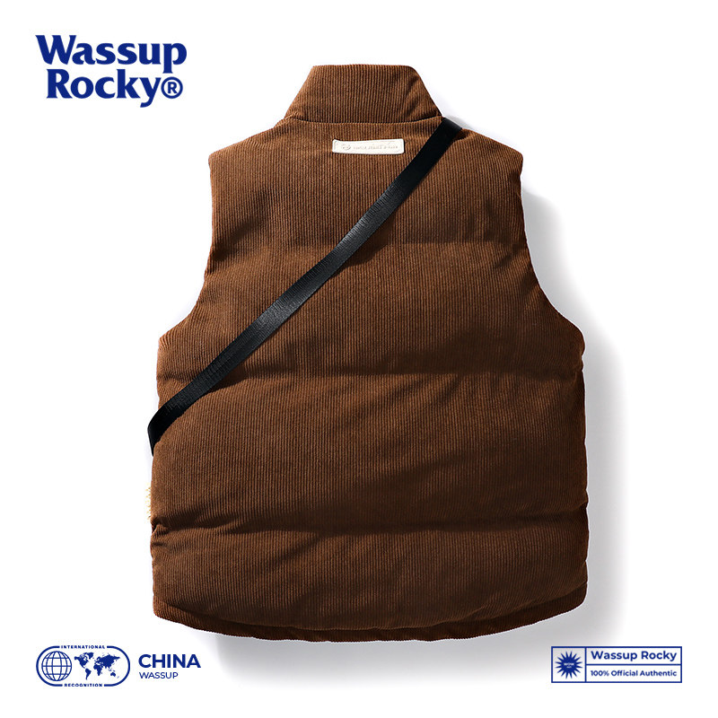 WASSUP ROCKY 일본 레트로 빈티지 다운 코튼 조끼 겨울 양복 조끼 스탠드 업 칼라 조끼 자켓 트렌디