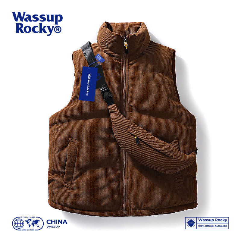 WASSUP ROCKY 일본 레트로 빈티지 다운 코튼 조끼 겨울 양복 조끼 스탠드 업 칼라 조끼 자켓 트렌디