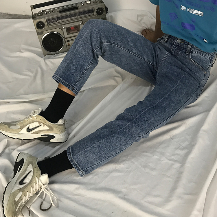 九分裤牛仔裤折痕拉链水洗四季