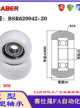 赛仕晟R型包塑轴承BSR620042-20外球面塑料滑轮滚轮导向轮尼龙轮