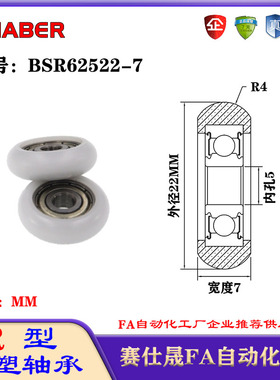 赛仕晟R型包塑轴承BSR62522-7外球面塑料滑轮滚轮导向轮尼龙轮