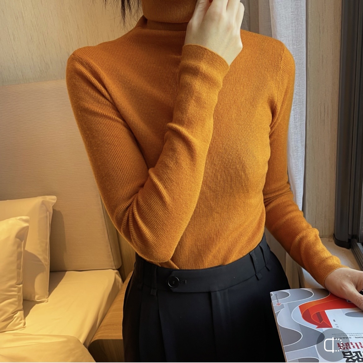 轻盈柔软全羊毛衫高领堆堆领女冬