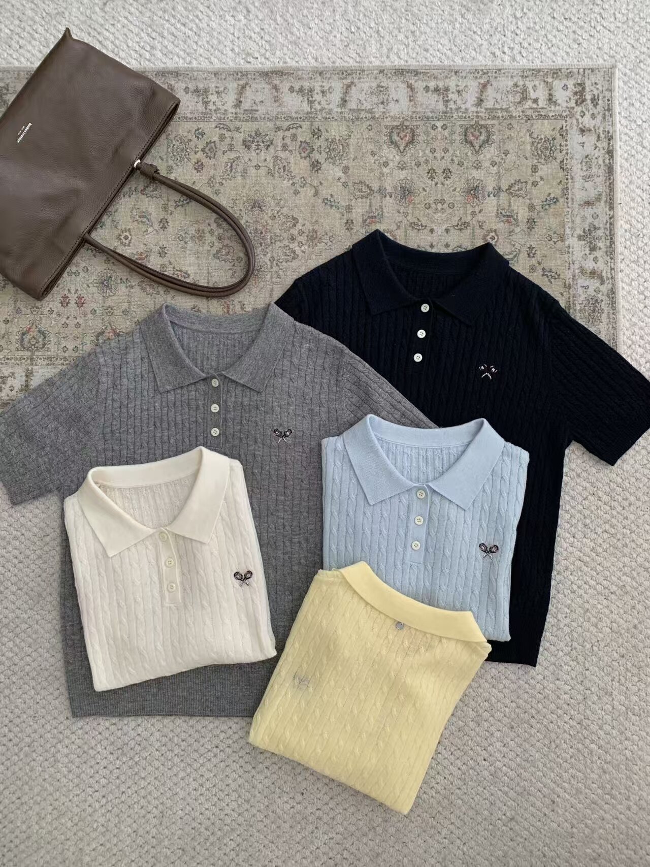 甜美气质蝴蝶结刺绣短袖麻花针织衫女设计感小众洋气甜美洋气时尚