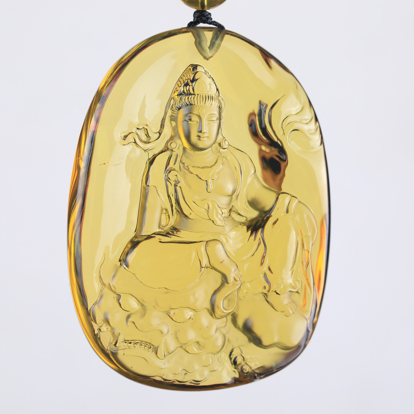 万福天然缅甸琥珀金蓝珀文殊菩萨吊坠净水同料绳属兔本命佛护身