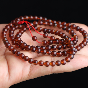 缅甸远古森林亿万年天然琥珀蜜蜡化石打磨108粒文玩念珠手串项链