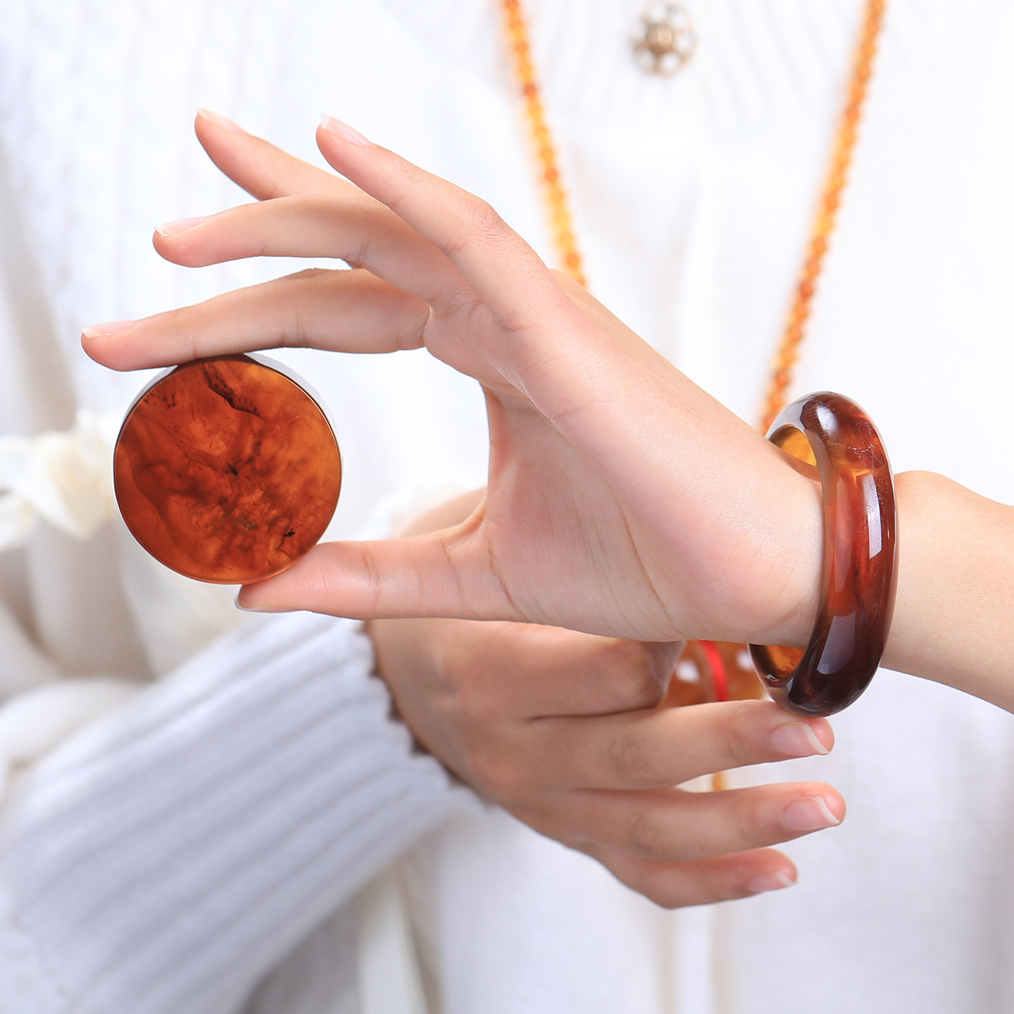 天然缅甸琥珀手镯金蓝金珀蓝珀净水茶珀宽条福镯女款时尚送礼搭配