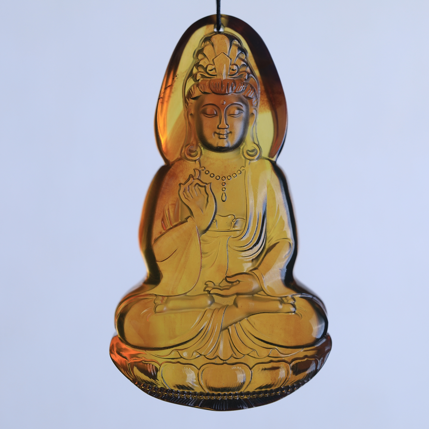 万福天然缅甸琥珀金珀红蜜观音吊坠透亮人像立体巧雕高级复古百搭