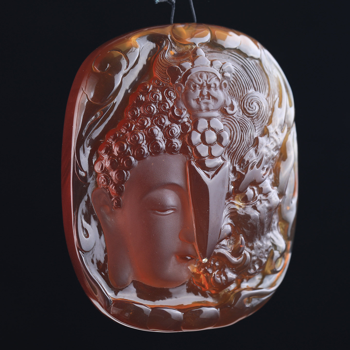 万福天然缅甸琥珀金底飘红蜜一念之间吊坠法器大气男款金红复古