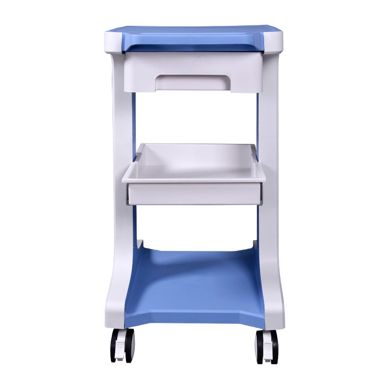 免安装蓝色双抽屉推车注塑小气泡移动收纳仪器推车托盘置物架子