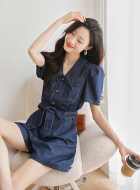 现货主推2024夏季法式牛仔连体裤工装裤2C057230125