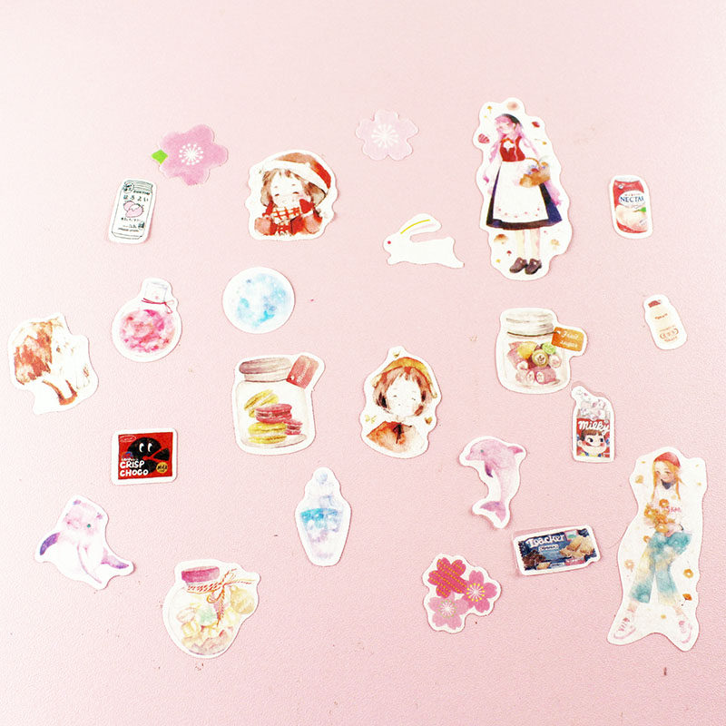 不二家零食贴纸 海豚复古 女孩日风兔子和纸手账贴纸 diy相册贴画