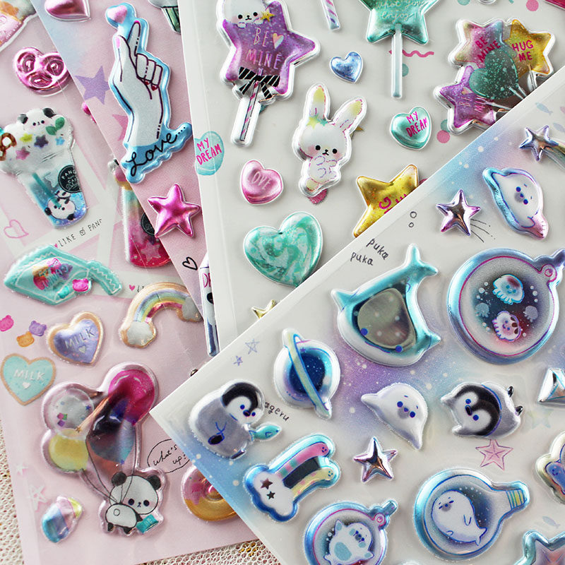 韩版覆银膜烫银动物 兔子 比心 化妆用品手机壳装饰diy小粘贴画