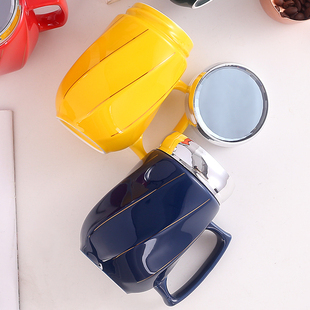 创意ins北欧马克杯带盖镜面陶瓷杯大容量咖啡杯情侣杯喝水办公室