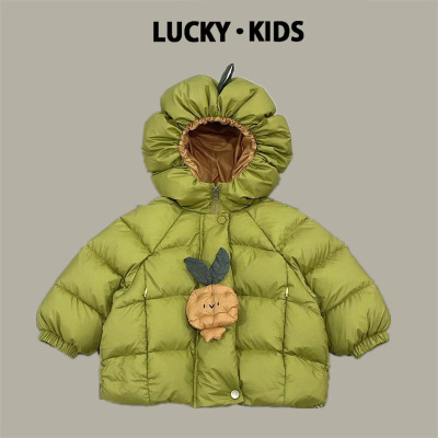 儿童羽绒服2025冬季新款男女童卡通南瓜加厚鸭绒连帽外套宝宝冬装