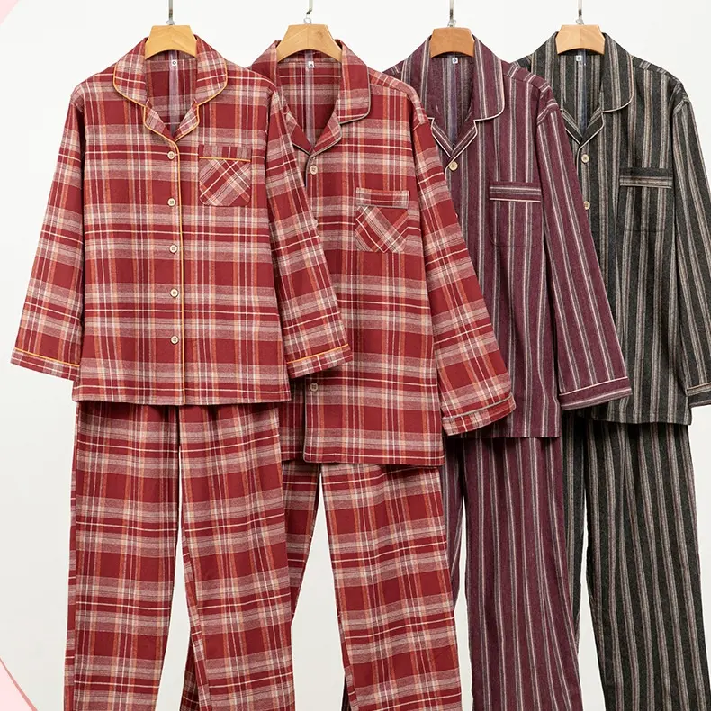 情侣睡衣格子秋冬季保暖纯棉100%磨毛绒布男男女士长袖家居服套装