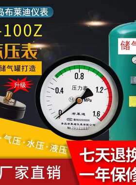 青岛布莱迪仪表Y-100Z轴向压力表储气罐用气压表M20/M14厂家直销