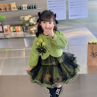 女童小香风套装春秋2025新款中小童短款外套洋气连衣裙两件套韩版