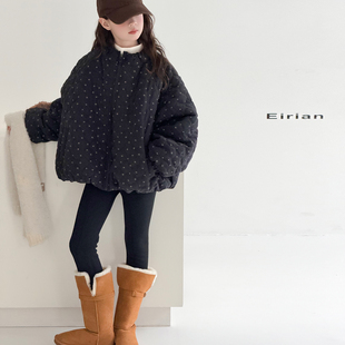 加厚羽绒棉外套保暖 棉衣韩版 女童棉服秋冬2025新款 中大童印花短款