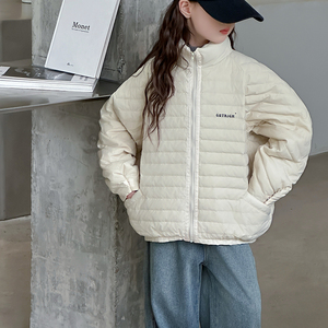 女童羽绒服轻薄初冬装2024新款中大童白鸭绒立领外套保暖上衣韩版