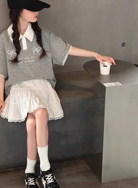 polo领韩版短袖蝴蝶结绣花t恤衫