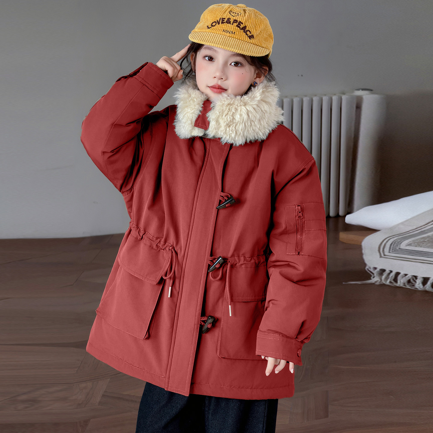 夹棉加厚冬翻领派克服本命年外套